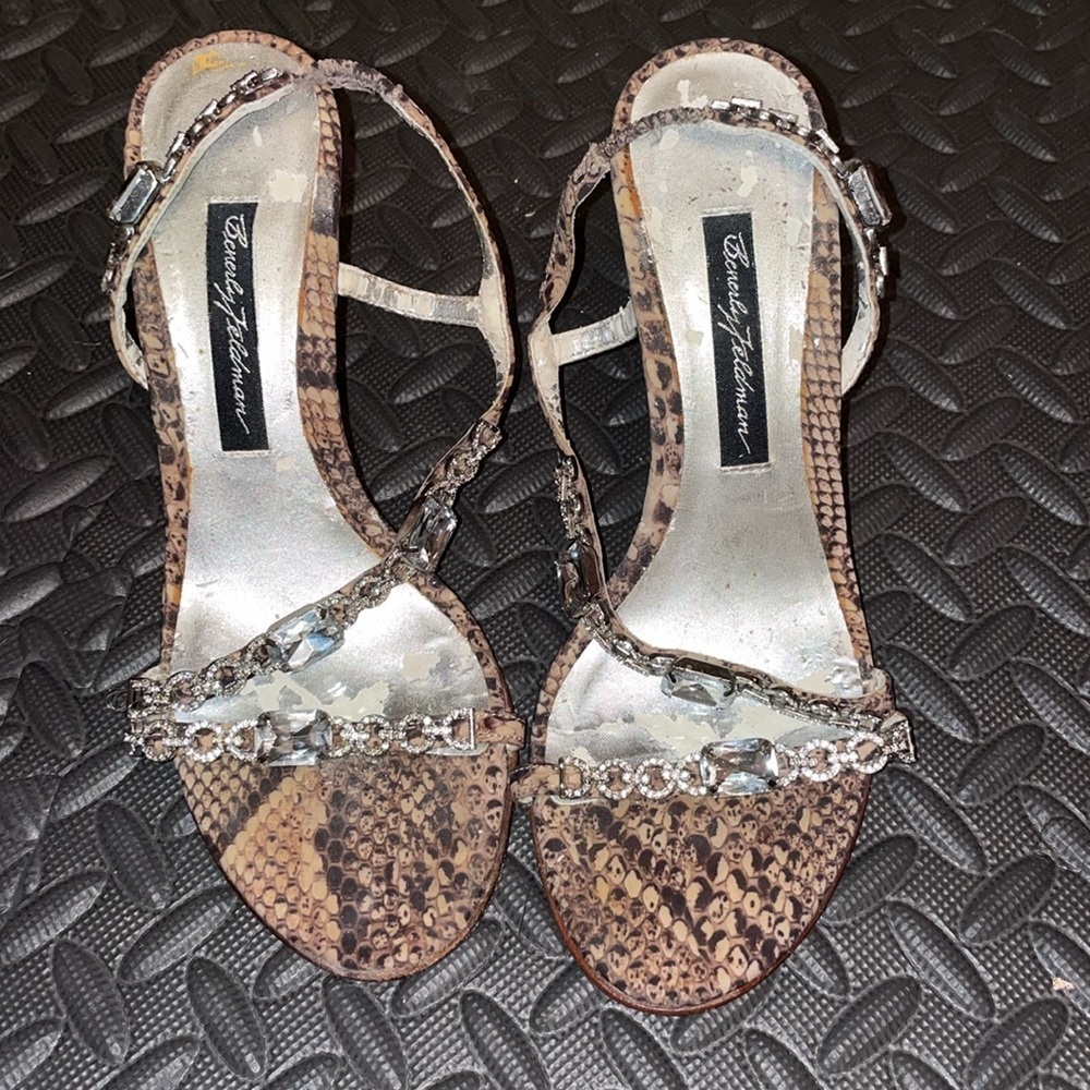 Beverly Feldman Snake Print Embellished Heels gem rhinestone sexy hot glam bling